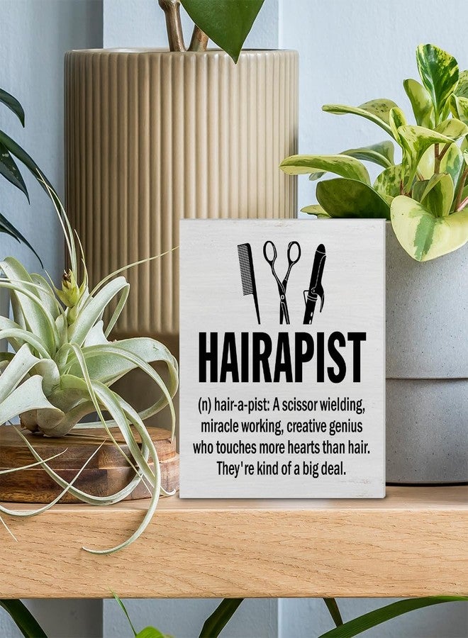 PIXCEOS Hairstylist Gifts, Hair Salon Decor Hairapist Definition Wooden Sign Hair Salon Barbershop Decor 5 X 5 Inches Rustic Hairdresser Wood Block Signs for Desk Shelf Table - Image 3